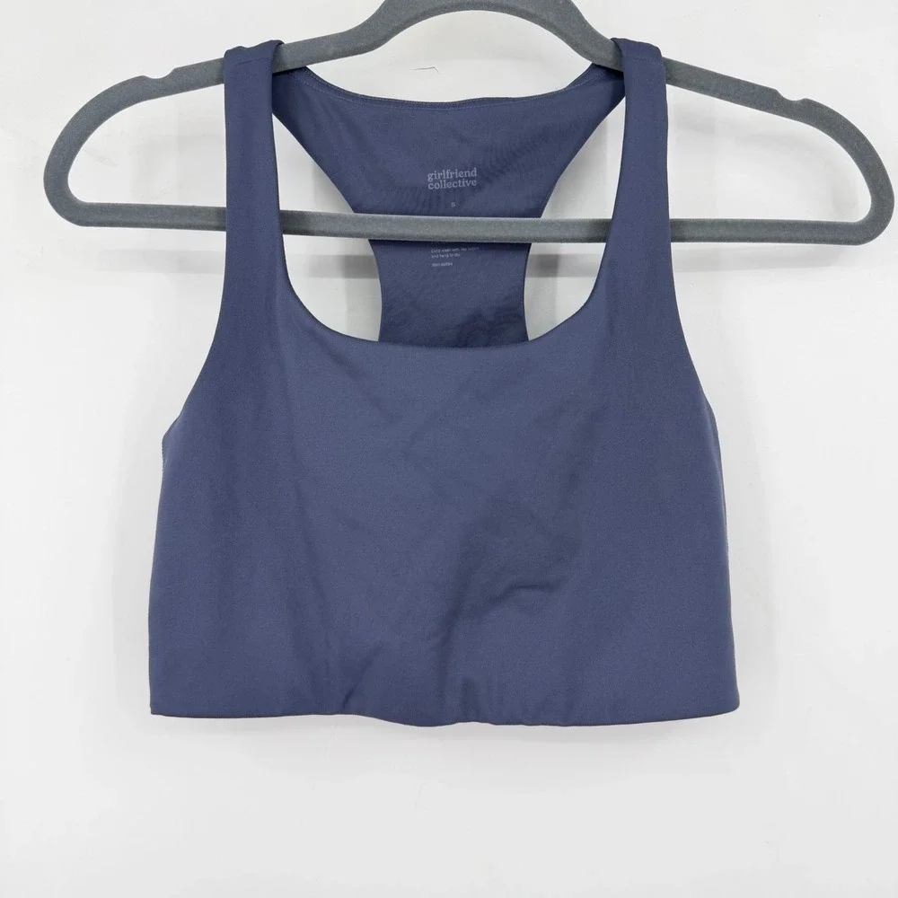 Girlfriend Collective Topanga Bra Womens Small Blue Racerback Sustainable Active